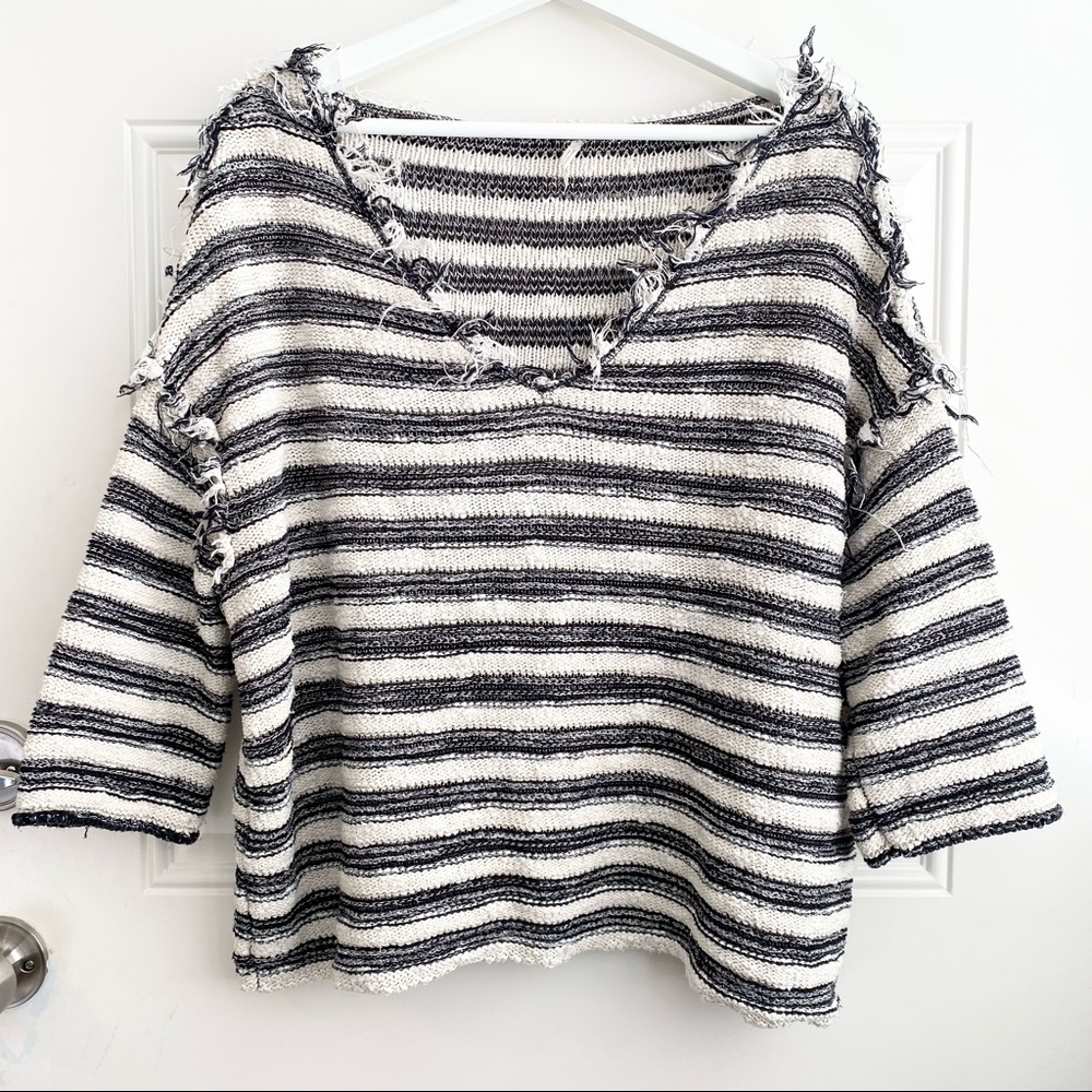 Free People Striped Spells Trouble Oversized V-neck Knit Top - Picture 3 of 8